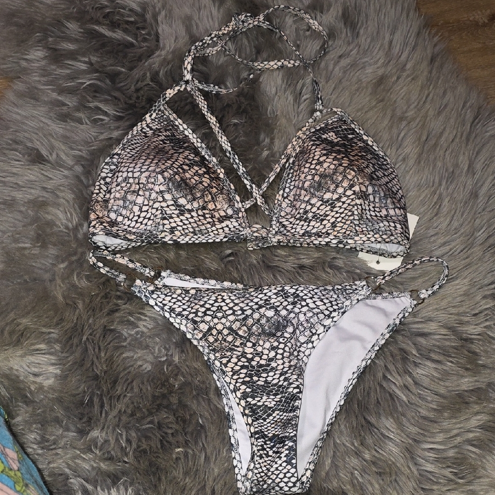 Plumeria Swimwear Snake Print Bikini Set L